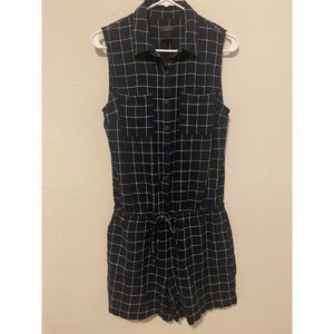 Ann Taylor Navy Linen Blend Windowpane Romper Shorts 6